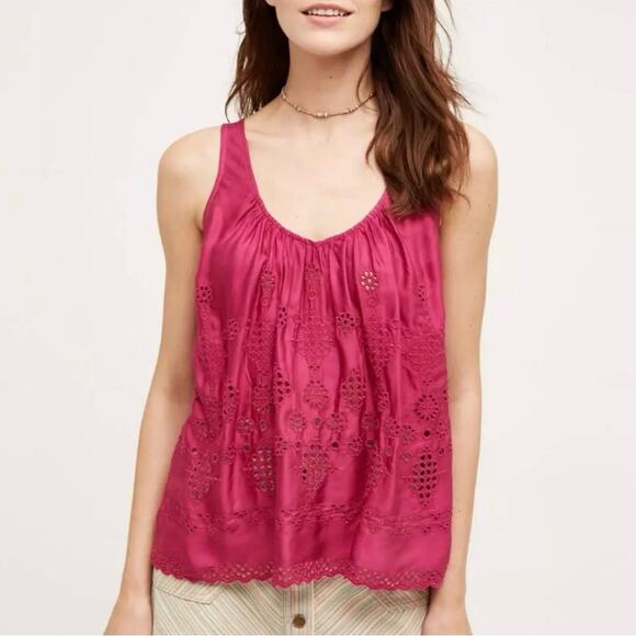 Anthropologie fuchsia pink eyelet lace blouse - Picture 1 of 9